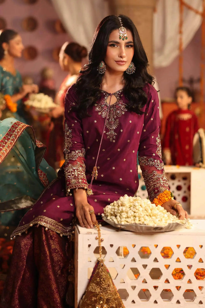Elegant Purple Raw Silk Suit with intricate embroidery