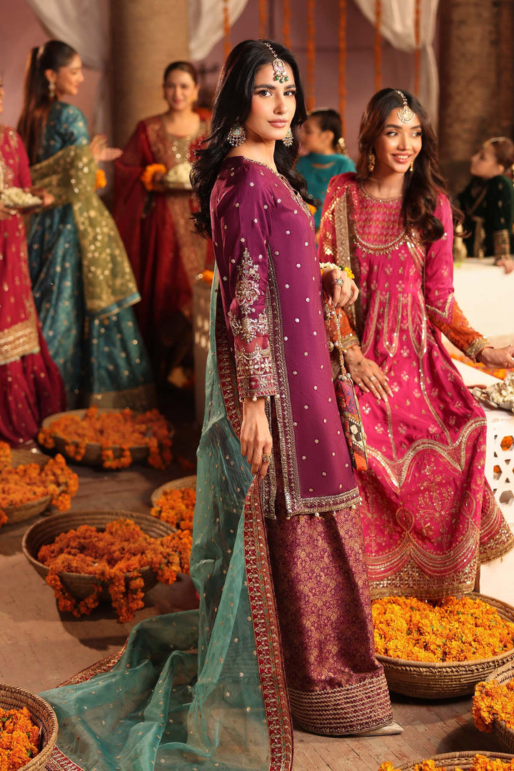 Traditional Purple Raw Silk Suit with embellished details