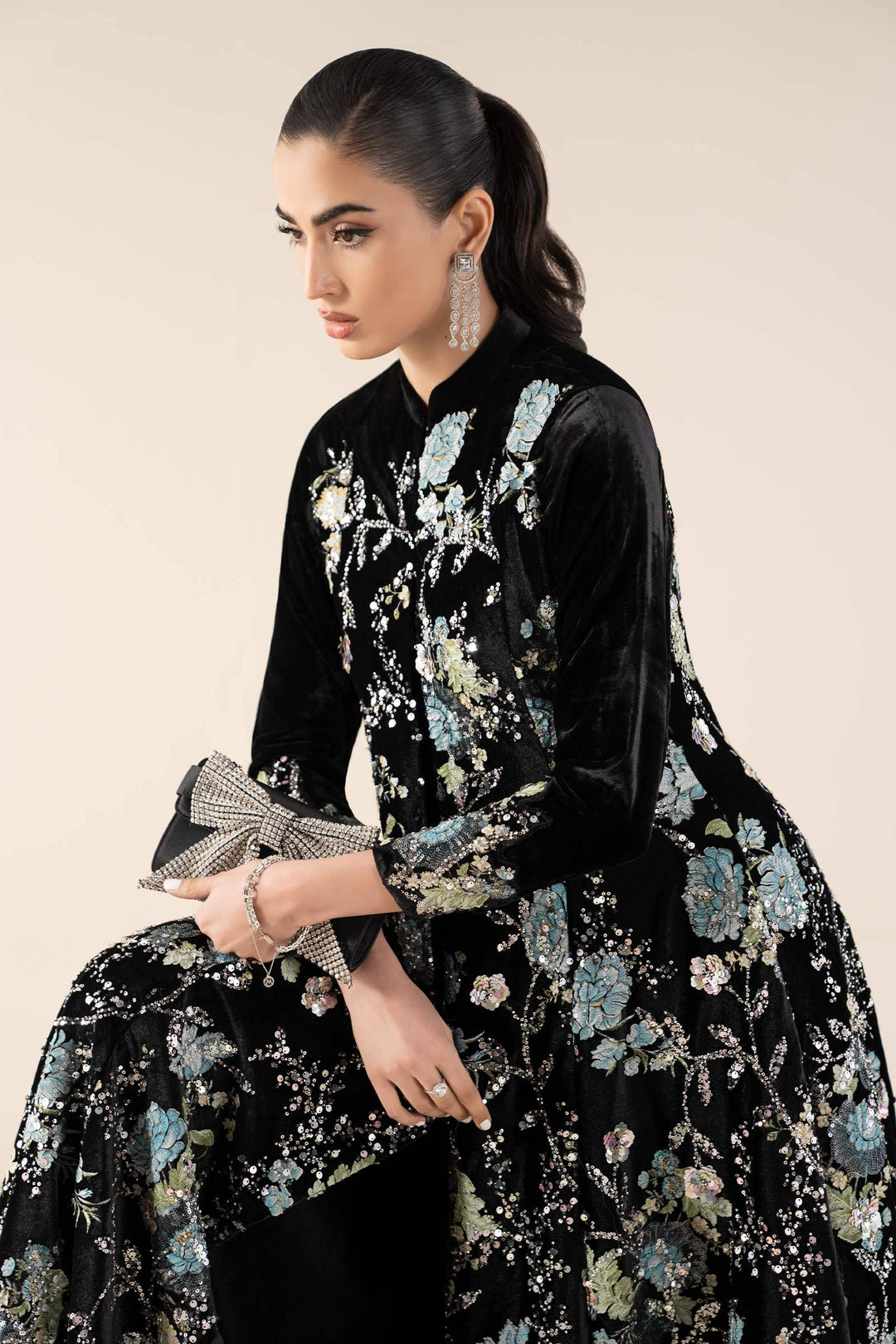 3 Piece Embroidered Velvet Suit | SF-W25-68