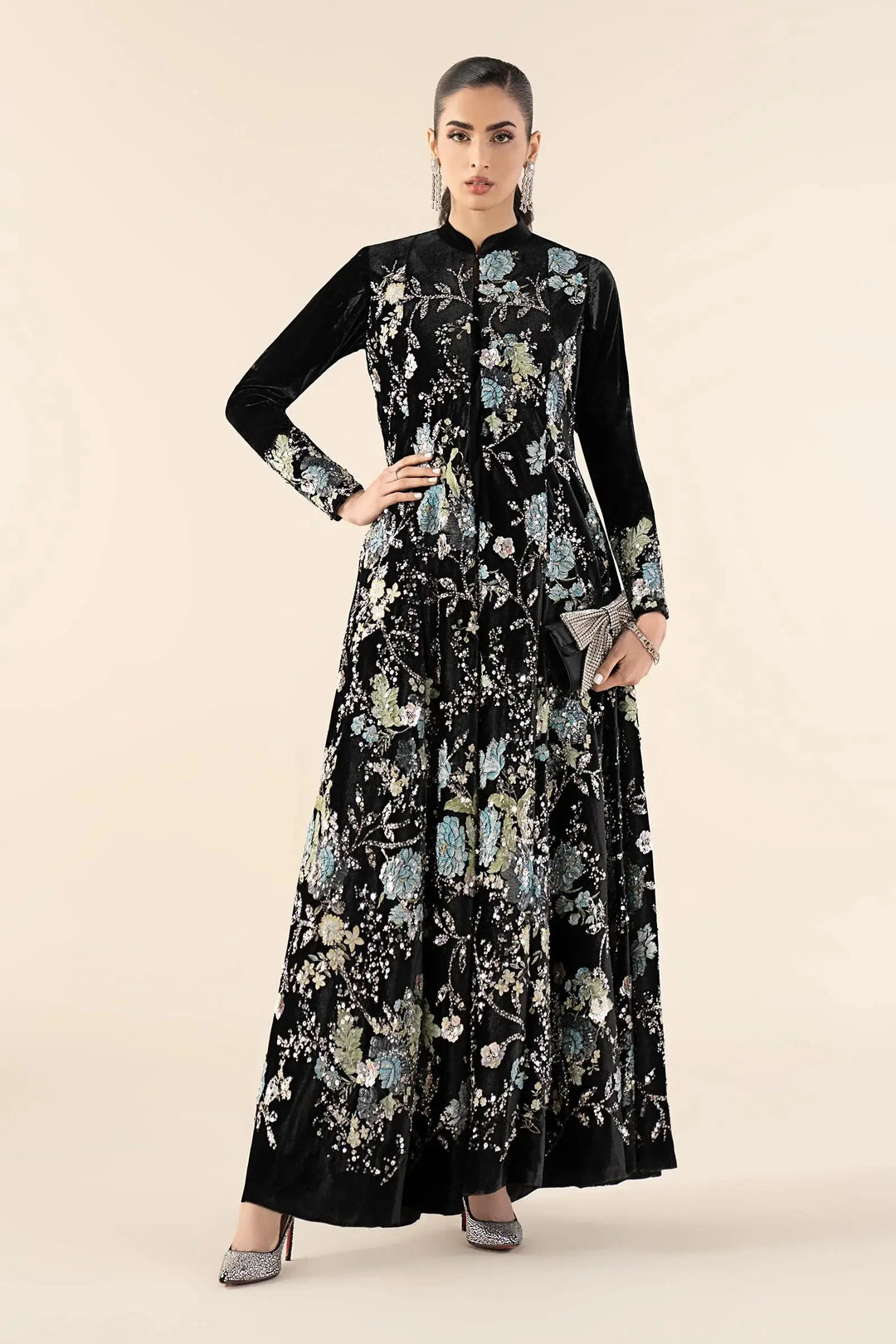 3 Piece Embroidered Velvet Suit | SF-W25-68
