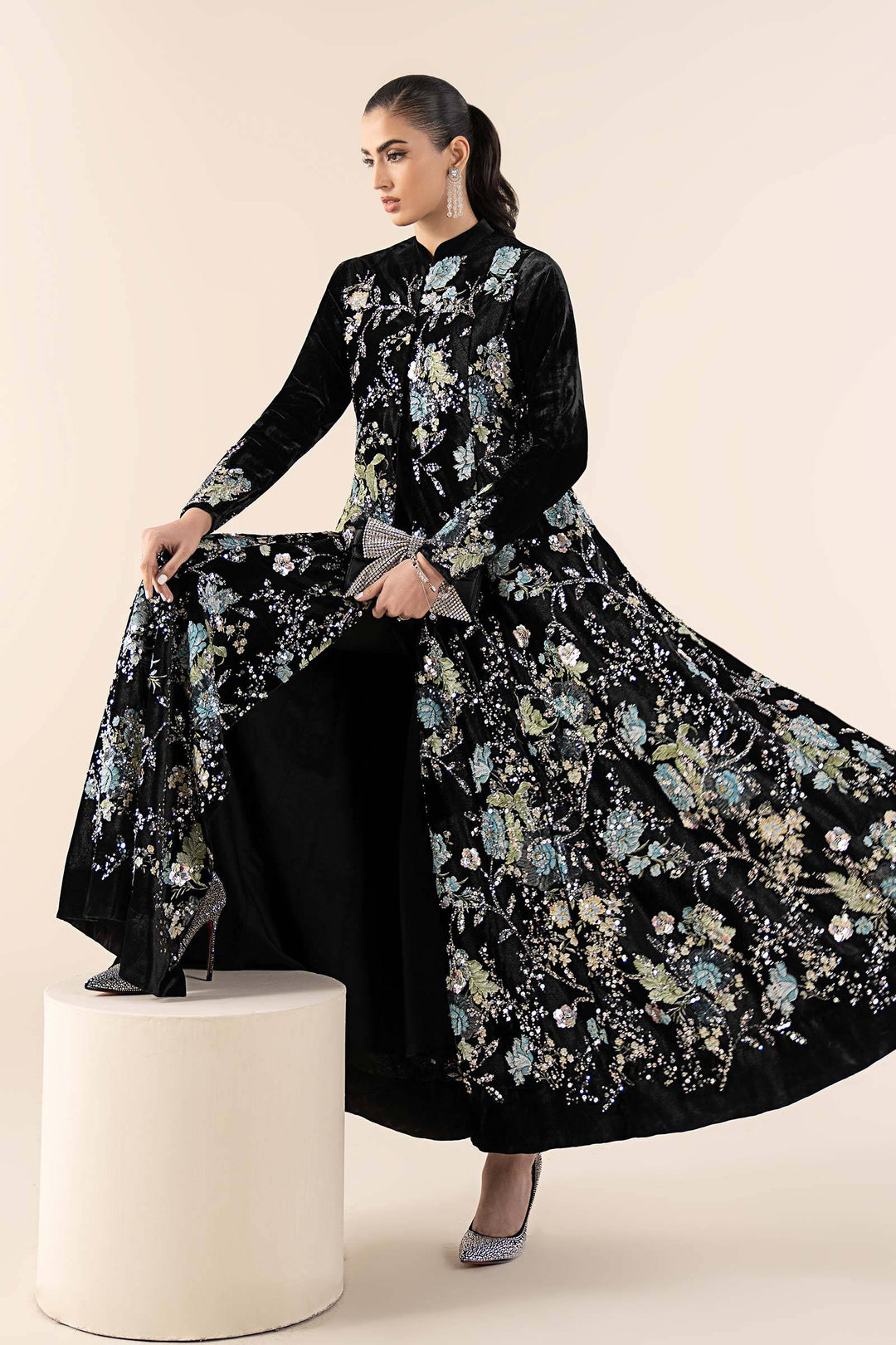 3 Piece Embroidered Velvet Suit | SF-W25-68