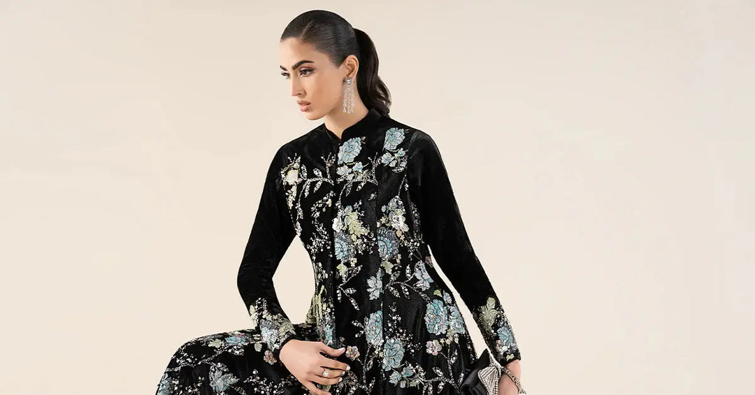 3 Piece Embroidered Velvet Suit | SF-W25-68