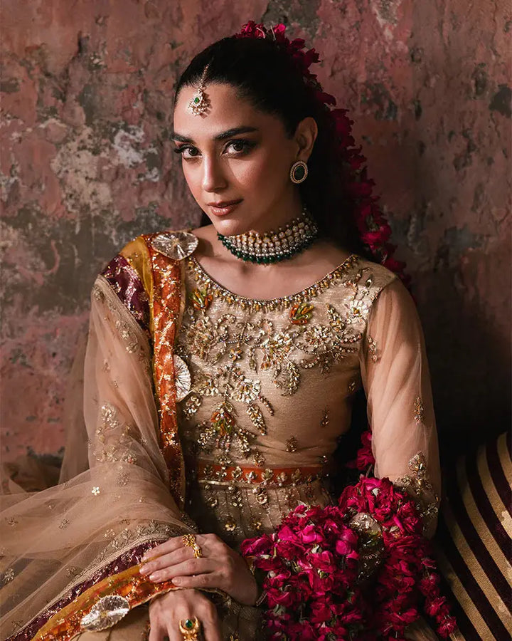 Close-up of RANGREZA AL-4271 net choli showcasing intricate adda embroidery, floral motifs, and luxury detailing for Pakistani formal wear.