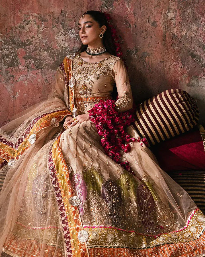 Elegant RANGREZA AL-4271 Pakistani outfit with embellished net choli, vibrant dupatta, and detailed embroidery, perfect for festive occasions.