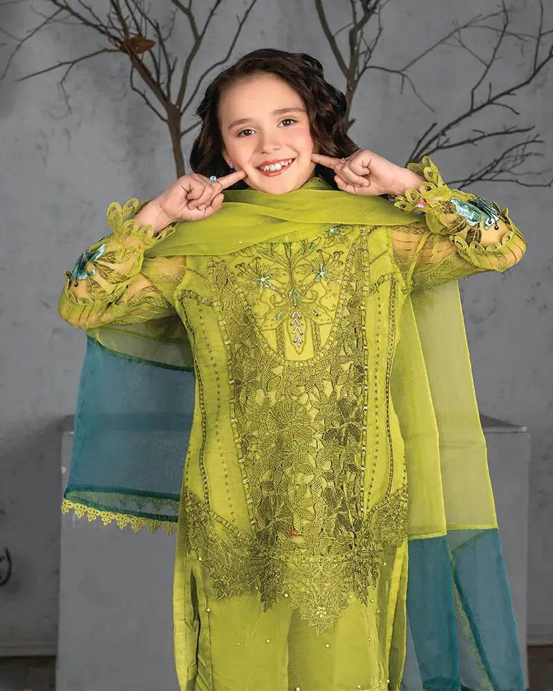 Rangreza RR-4043 - Green Dress for Girls | Organza, Embellishments 34 / Yellow / Organza
