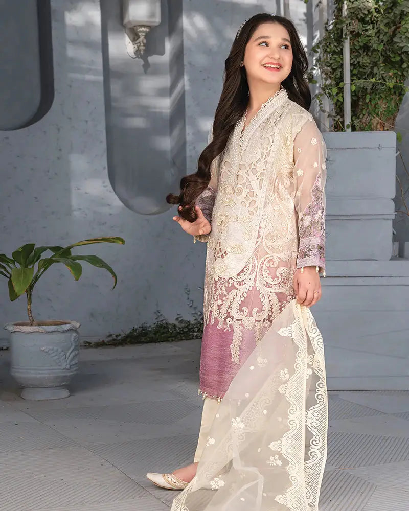 chinese dress ladies Kid Eid PURPLE Dress - Embroidered Pearl Appliques
