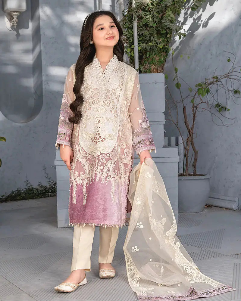 Kid Eid PURPLE Dress - Embroidered Pearl Appliques