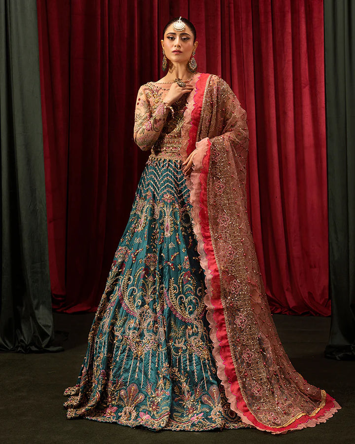 AROOSH FAANA Pakistani lehenga set with embroidered blouse and dupatta, styled for formal events and traditional wedding functions.