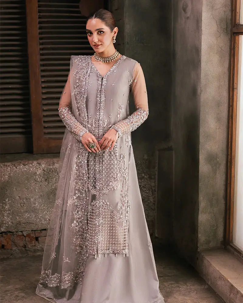 RANGREZA AL-4275 RAANI traditional Pakistani outfit featuring embellished net shirt, dupatta, and viscose shararah in elegant ceremonial style.