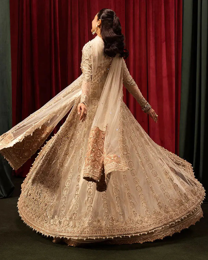 Back view of wedding dress AR-109-30 with flowing dupatta
