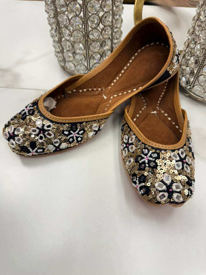 Priyanka Black Jutti - Woman Shoe | Timeless Elegance with intricate pearl and sequin embroidery, perfect for festive and formal wear.