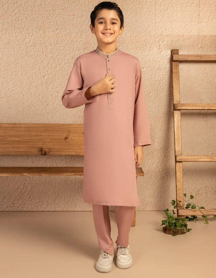 J. Tea Pink Kurta Trousers for kids featuring a traditional design with embroidered neckline, perfect for festive wear in the USA.