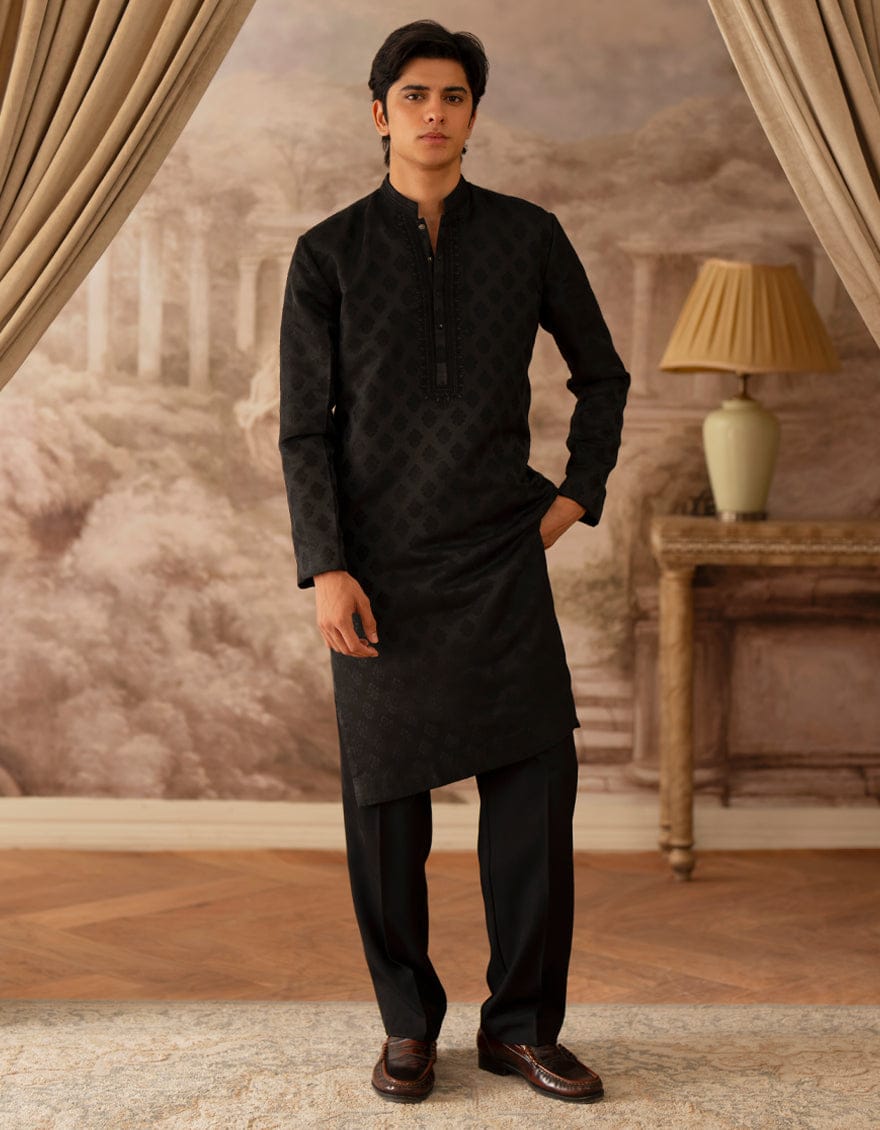 Buy J. BLACK BLENDED boys kurta online featuring elegant black tone, buttoned placket, and traditional silhouette for stylish occasions.