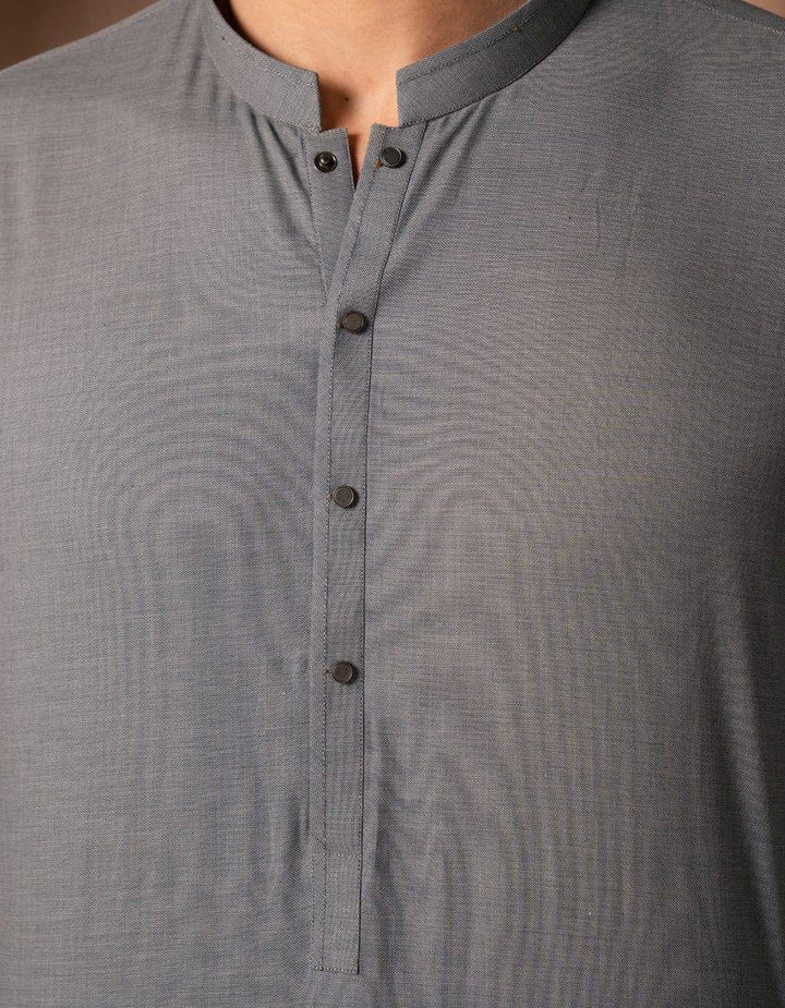 Detailed close-up of button placket and collar on J. Grey Cotton Kurta JJK-A-33525-05. Premium stitching and breathable cotton texture.