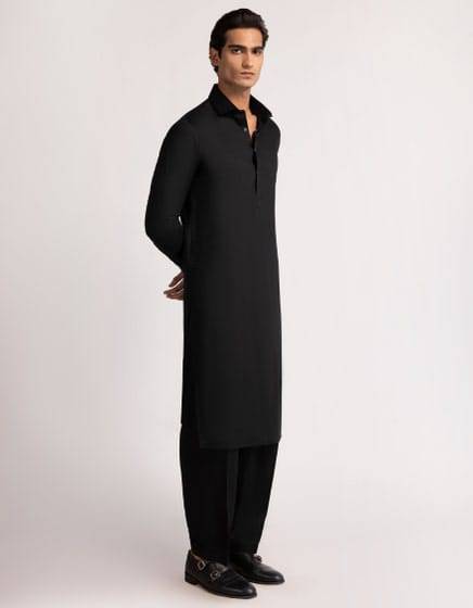 J. Black Casual Kameez Shalwar - Junaid Jamshed formal men kurta in regular fit with classic collar and straight trousers, ideal for casual wear.