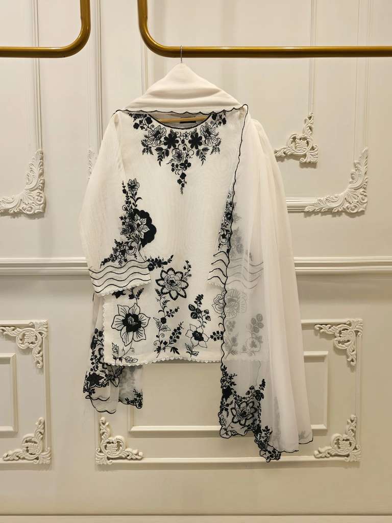 3 Piece Pure Embroidered Cotton Net Suit | S112837-18