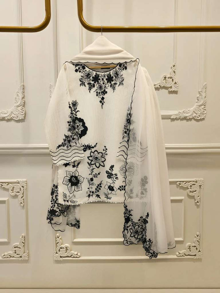 3 Piece Pure Embroidered Cotton Net Suit | S112837-18