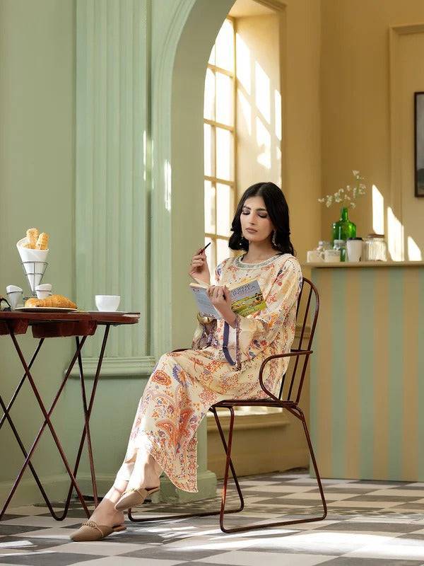 Rangreza Women Silk 2 Piece with a woman reading in a bright room