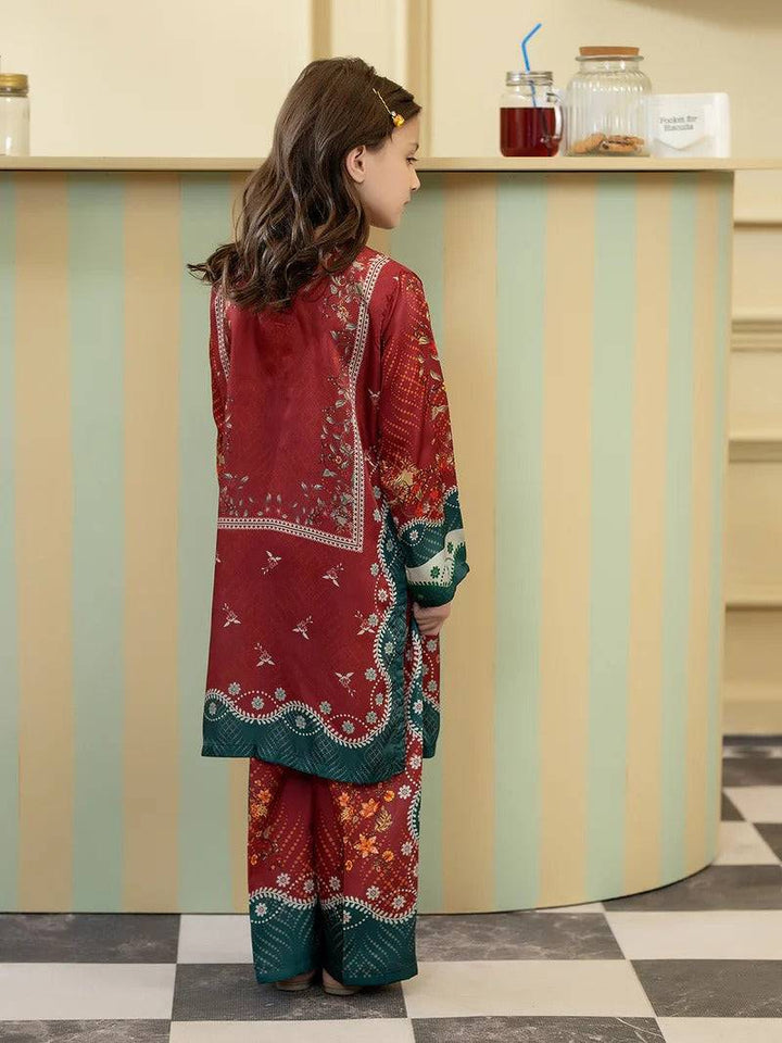 Girl in traditional silk kurta and pants, back view, ethnic attire, indoor setting