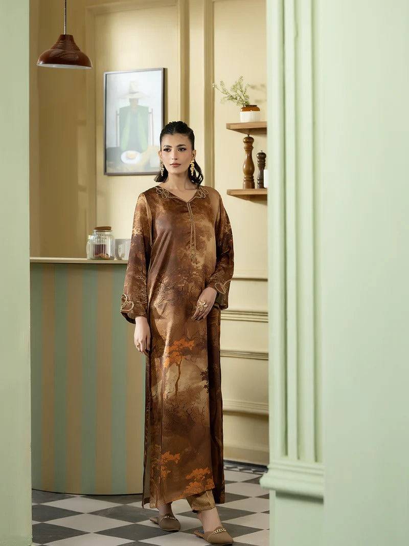 Women silk long kurta with traditional design