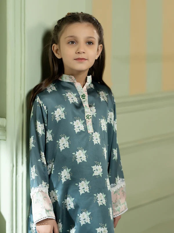 Rangreza Girl Silk 2 Piece in blue with floral print, traditional girl's clothing for casual wear