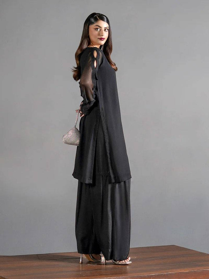 Black chiffon 2-piece kurta and palazzo set for women