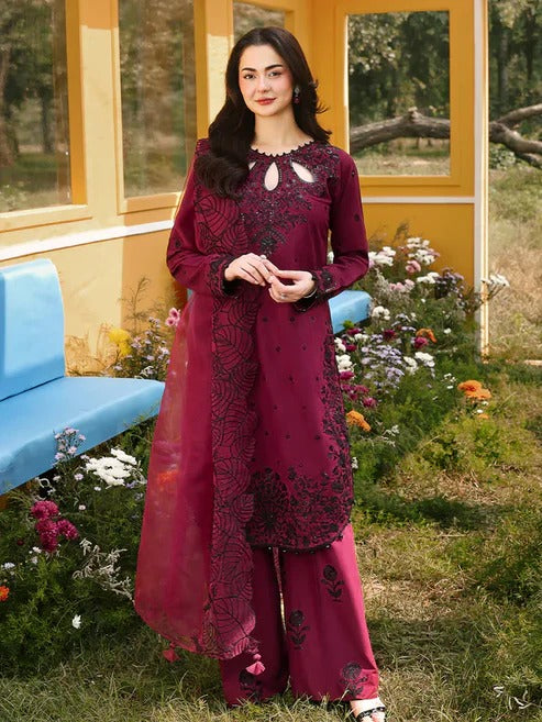 Maroon embroidered kurta with dupatta and palazzo pants, festive wear