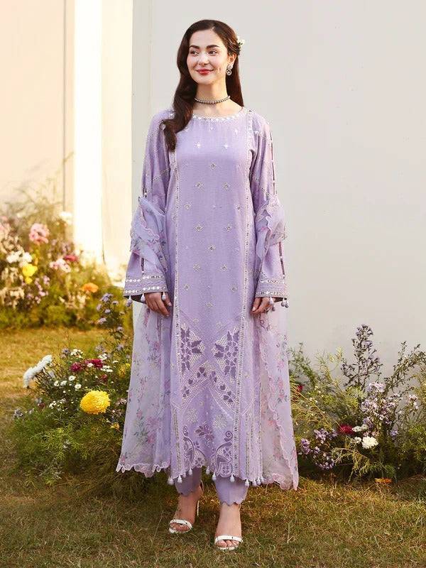 Lilac embroidered traditional dress with dupatta and trousers for women