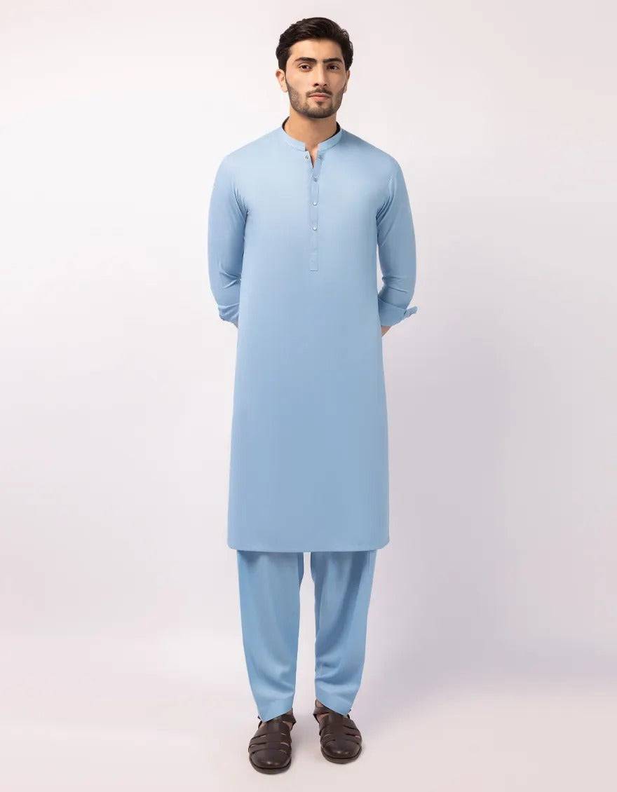 Sky blue casual kameez shalwar for men