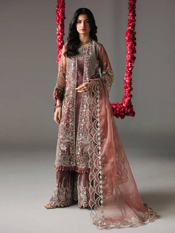Elegant maroon and beige embroidered sharara with dupatta and outerwear for festive wear