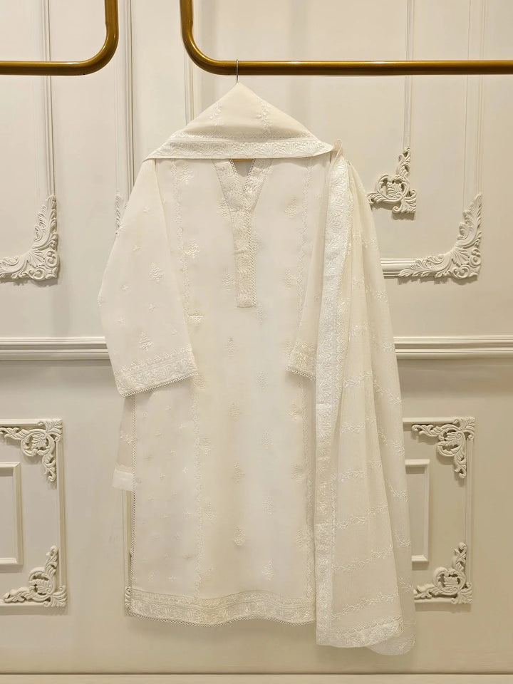 3 Piece Pure Embroidered Cotton Net Suit | S113611-15