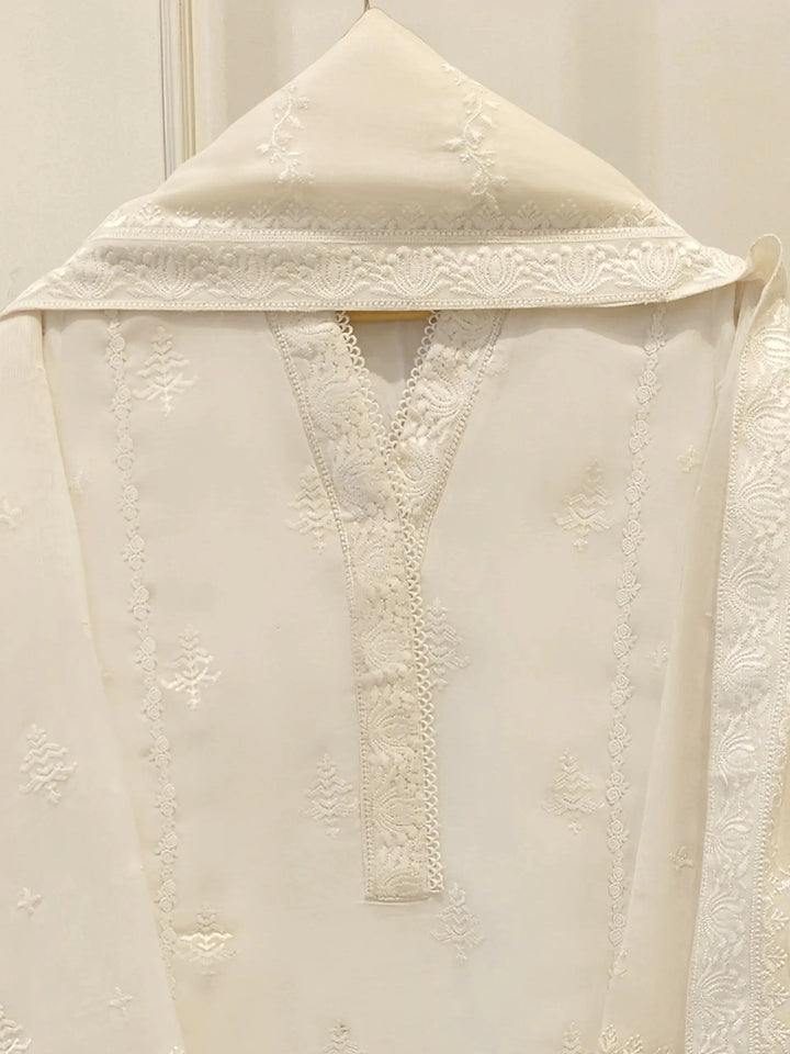 3 Piece Pure Embroidered Cotton Net Suit | S113611-15