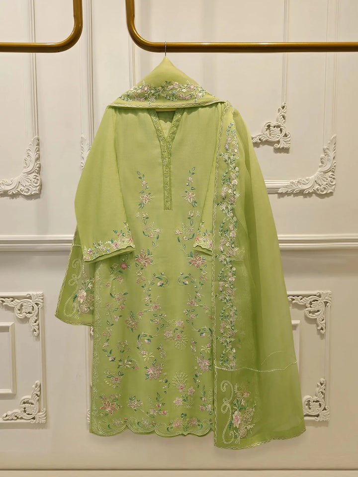 3 Piece - Pure Khaddi Silk Embroidered Suit S115092-28