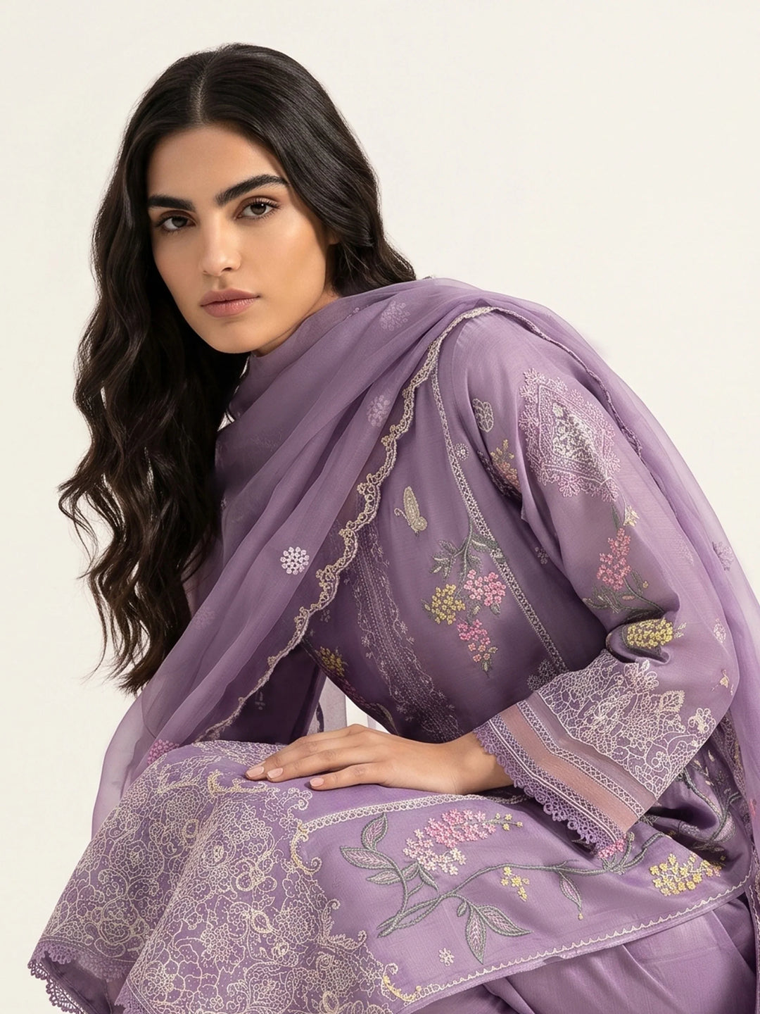 3 Piece - Embroidered Khadi Silk Suit WS00394-32