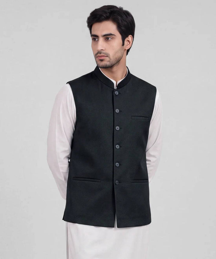 black plain waistcoat | JJVCA48453