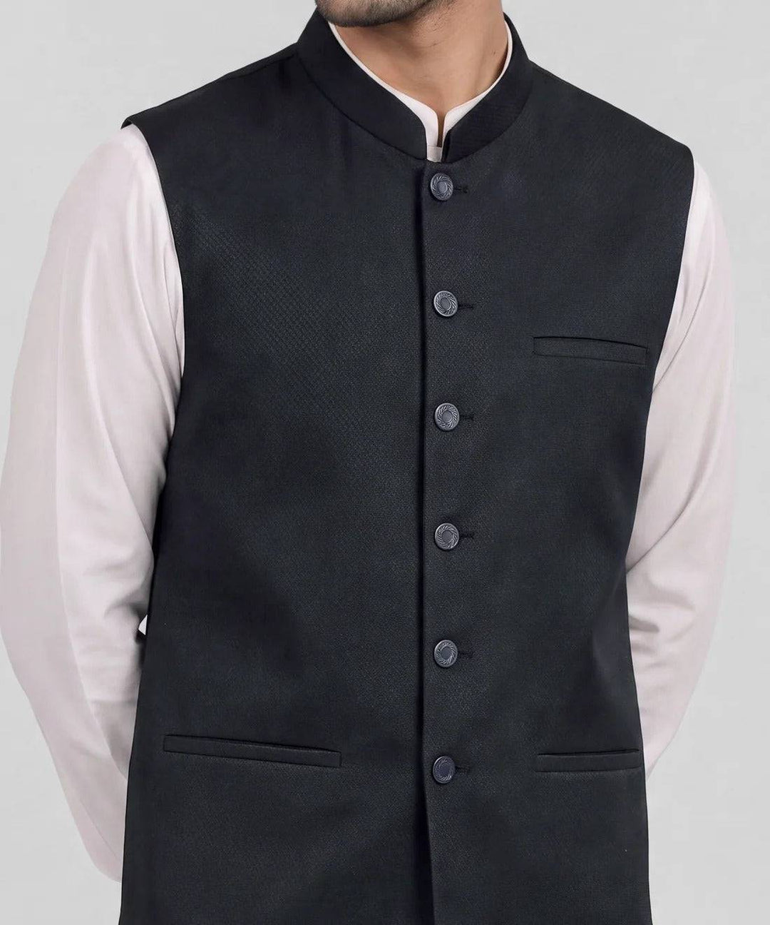 black plain waistcoat | JJVCA48453