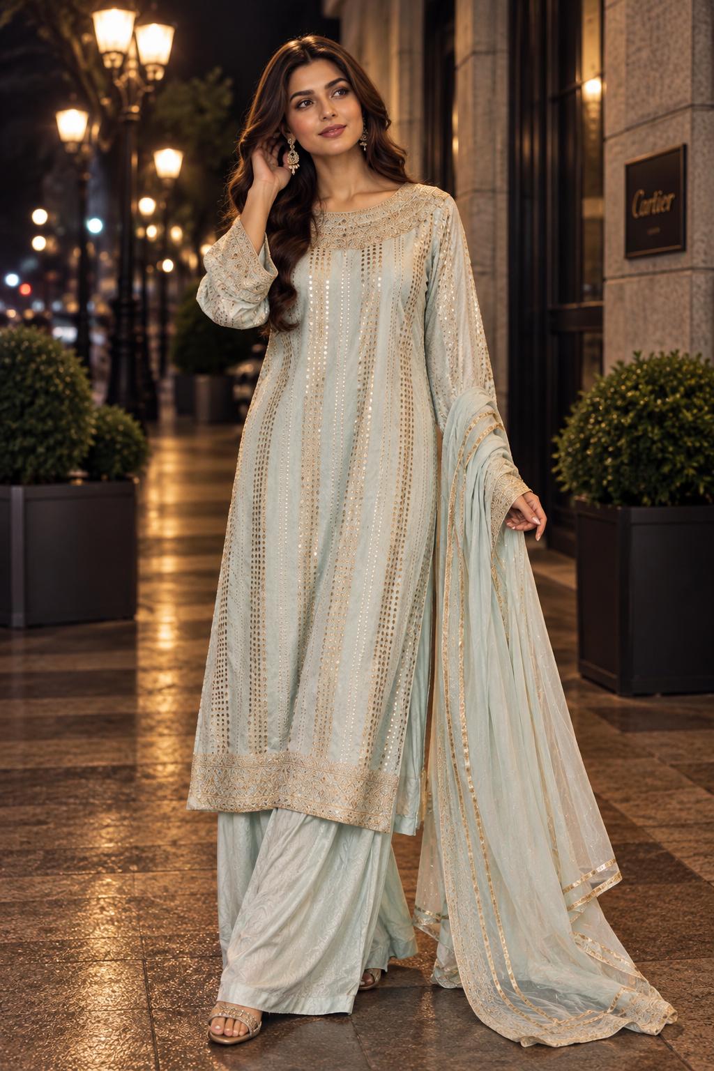 3-PC Embroidered Suit | CMA-6-263-16