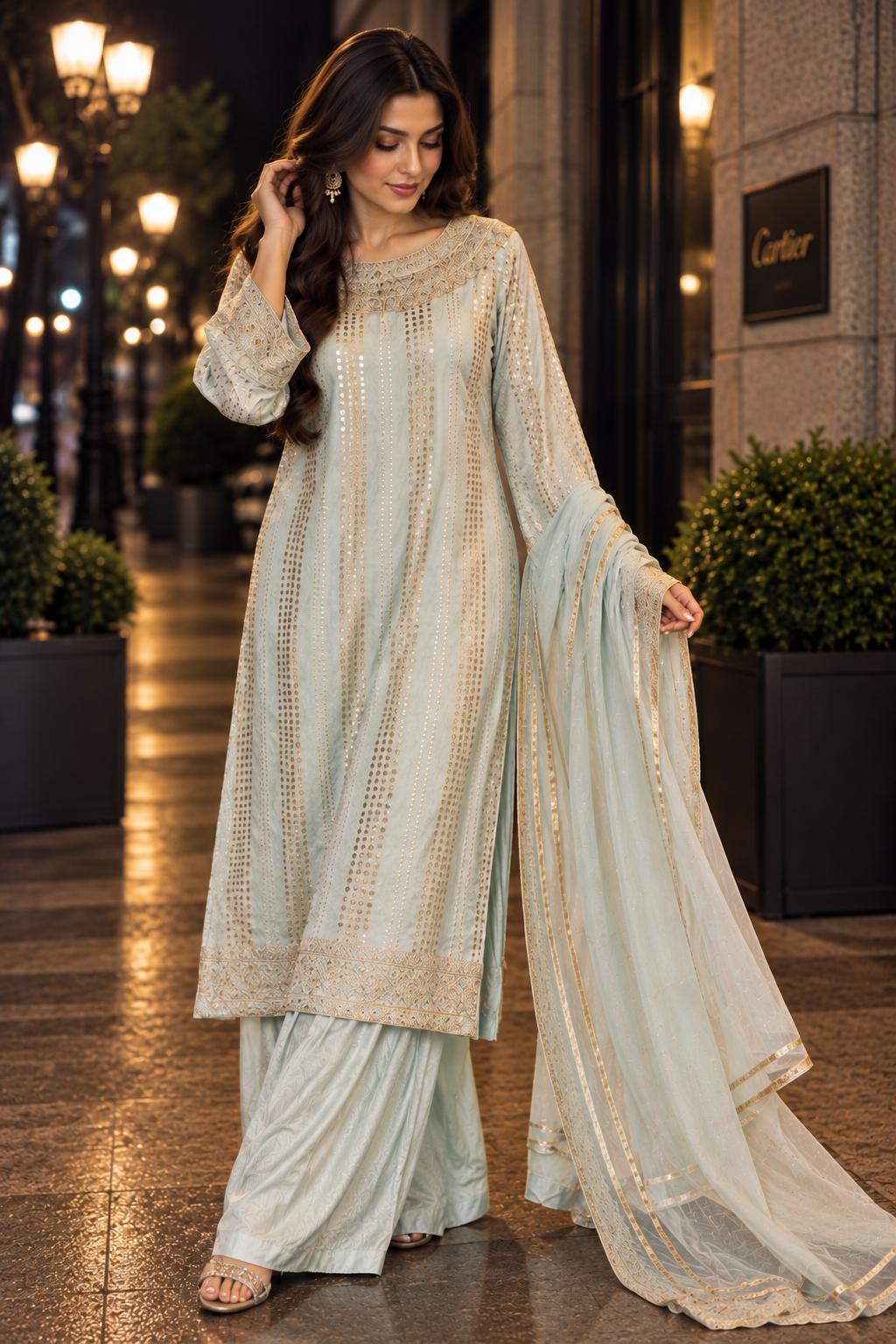 3-PC Embroidered Suit | CMA-6-263-16
