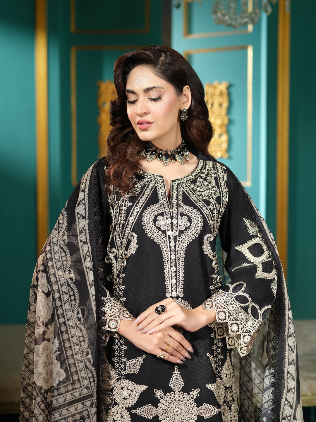 Embroidered Cambric 3 Piece Suit | HR-495
