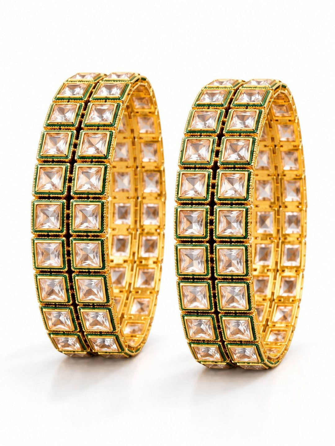 Polki Kundan Bangles with Green Borders | GG-09