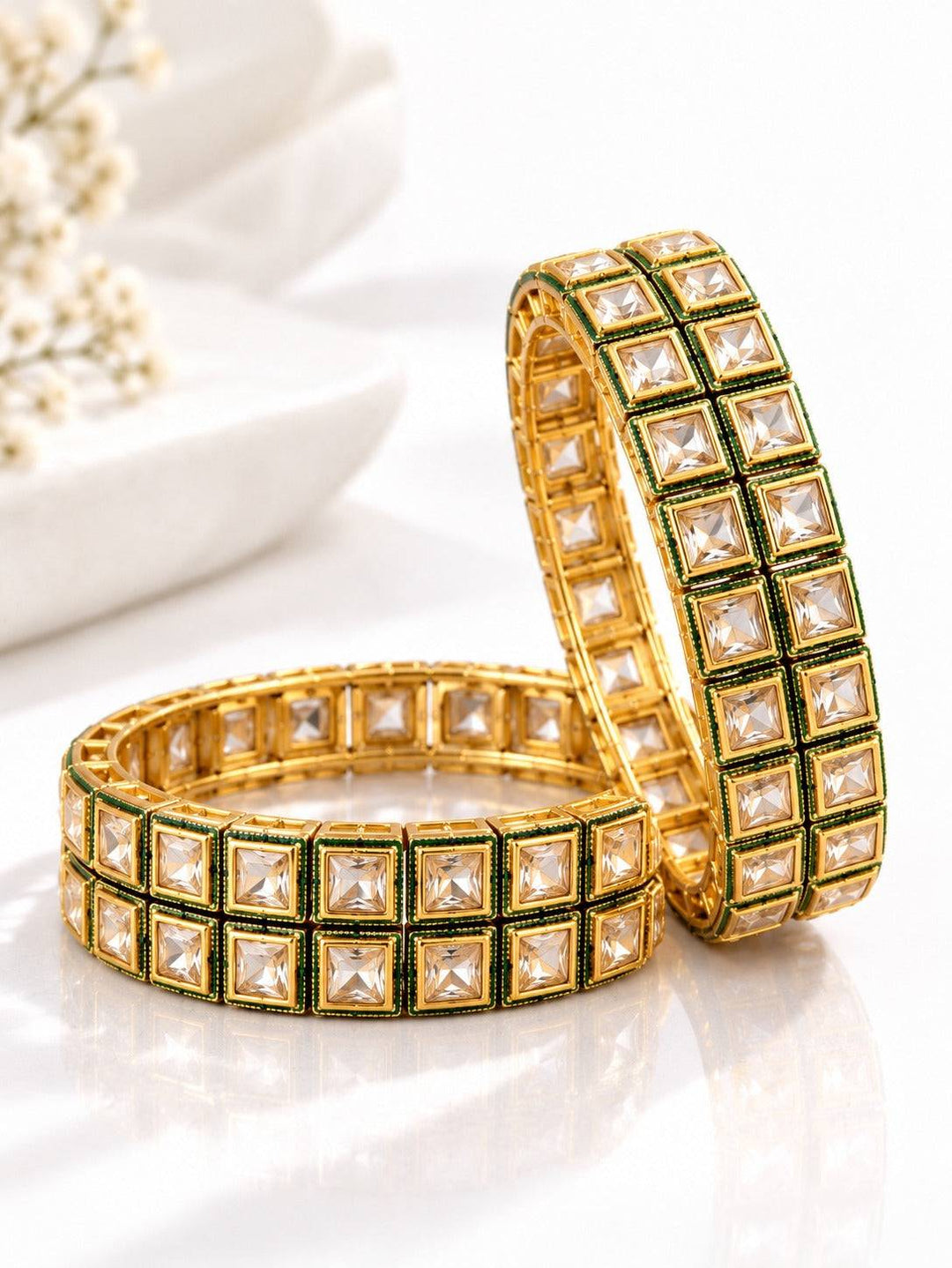 Polki Kundan Bangles with Green Borders | GG-09