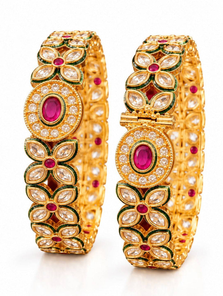 Floral Polki Kundan Bangles | GG-10