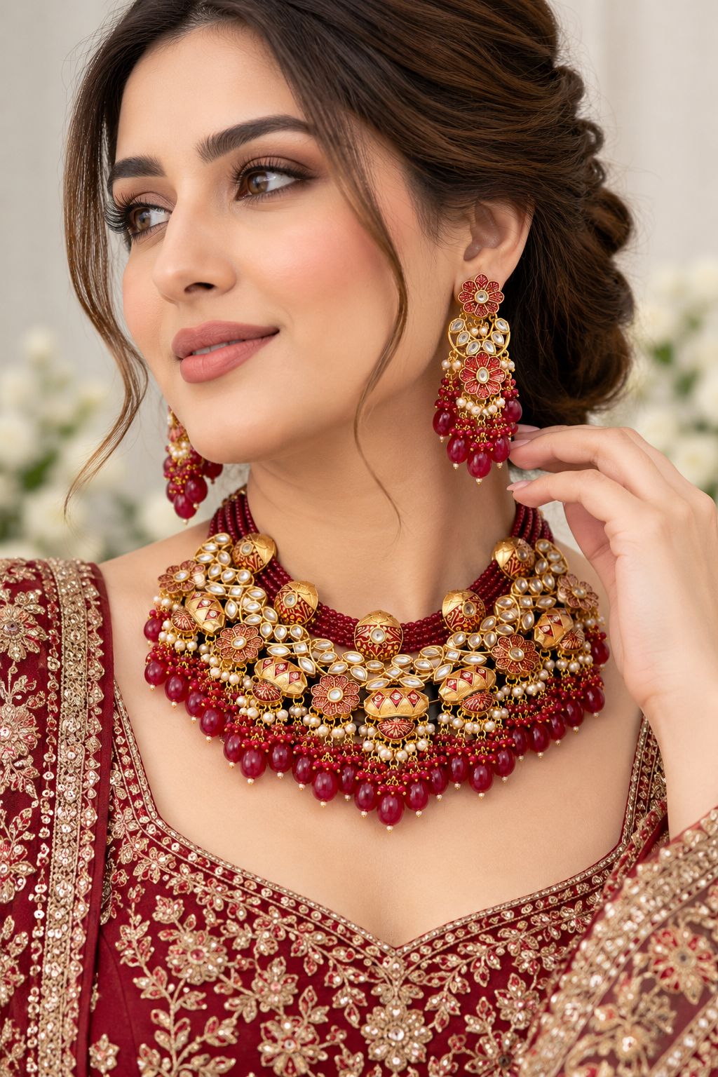 Red Pakistani Bridal Necklace Set | GG-N-01
