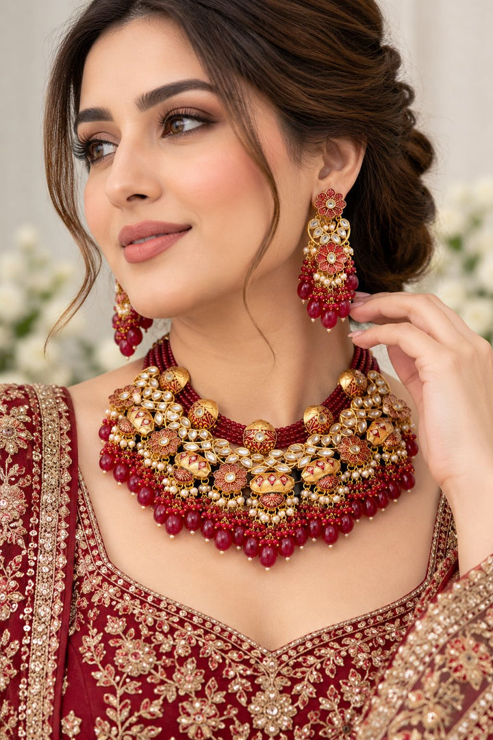 Red Pakistani Bridal Necklace Set | GG-N-01