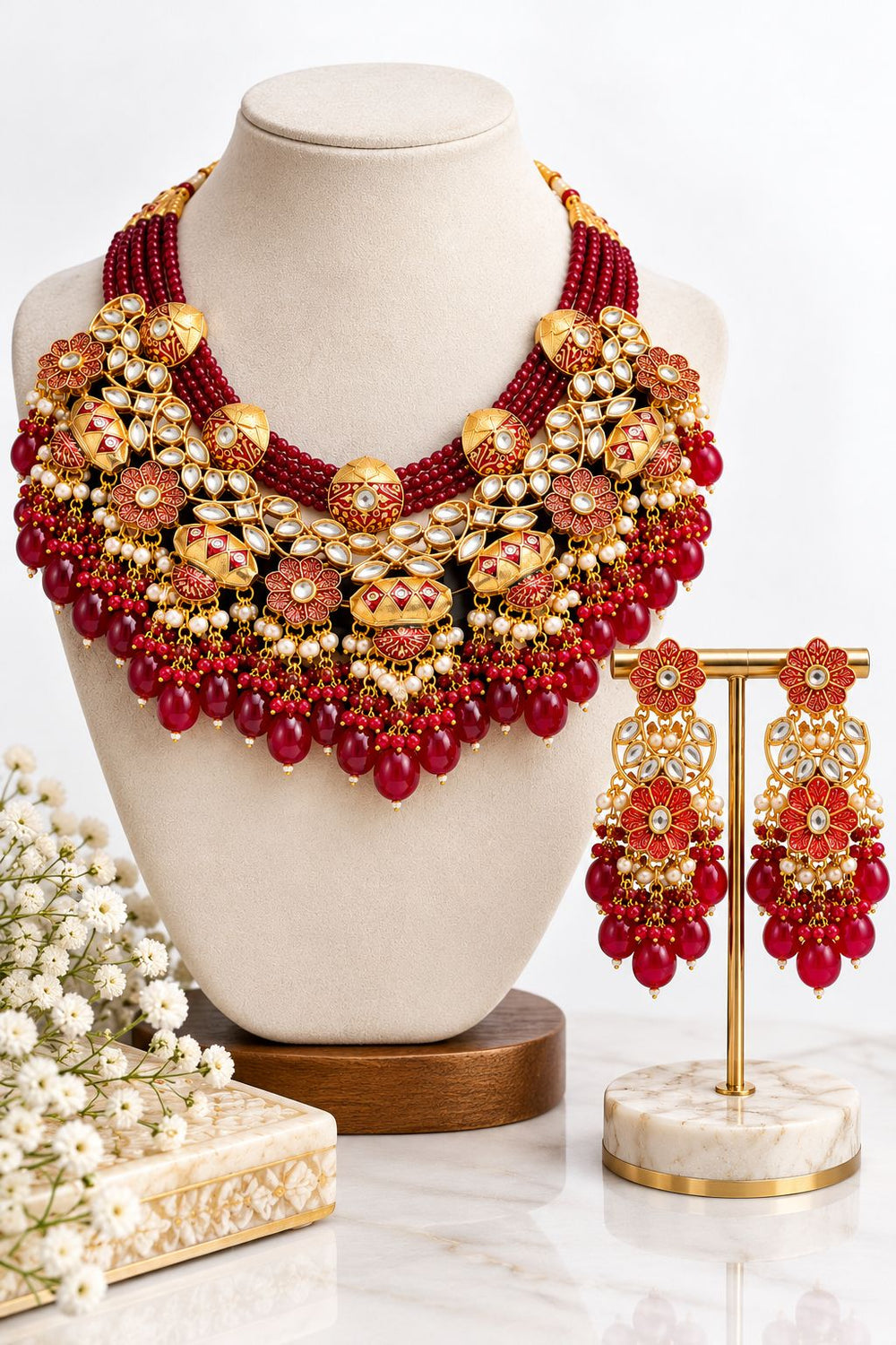 Red Pakistani Bridal Necklace Set | GG-N-01