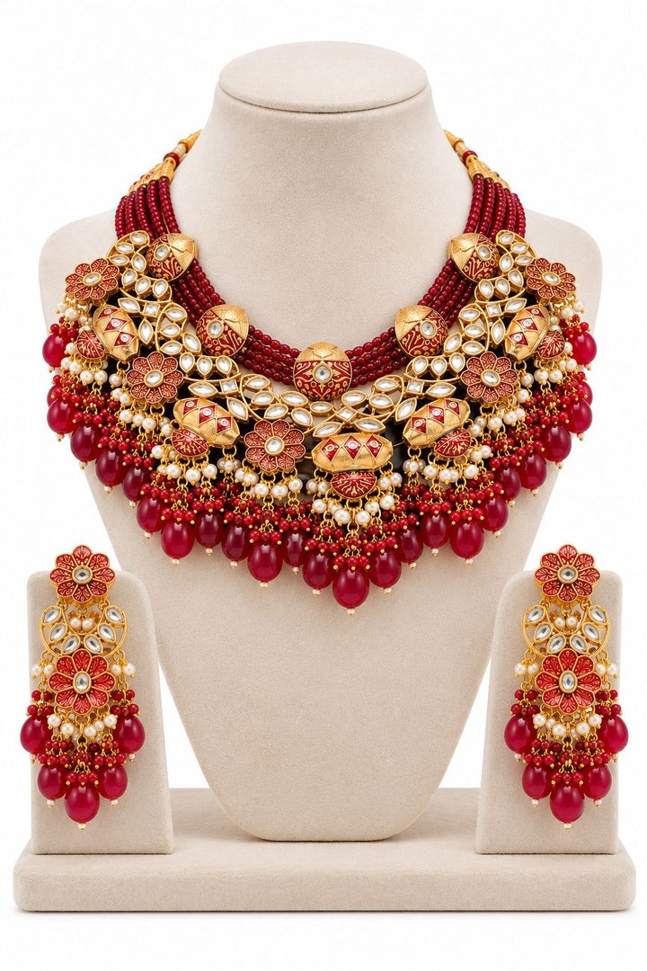 Red Pakistani Bridal Necklace Set | GG-N-01