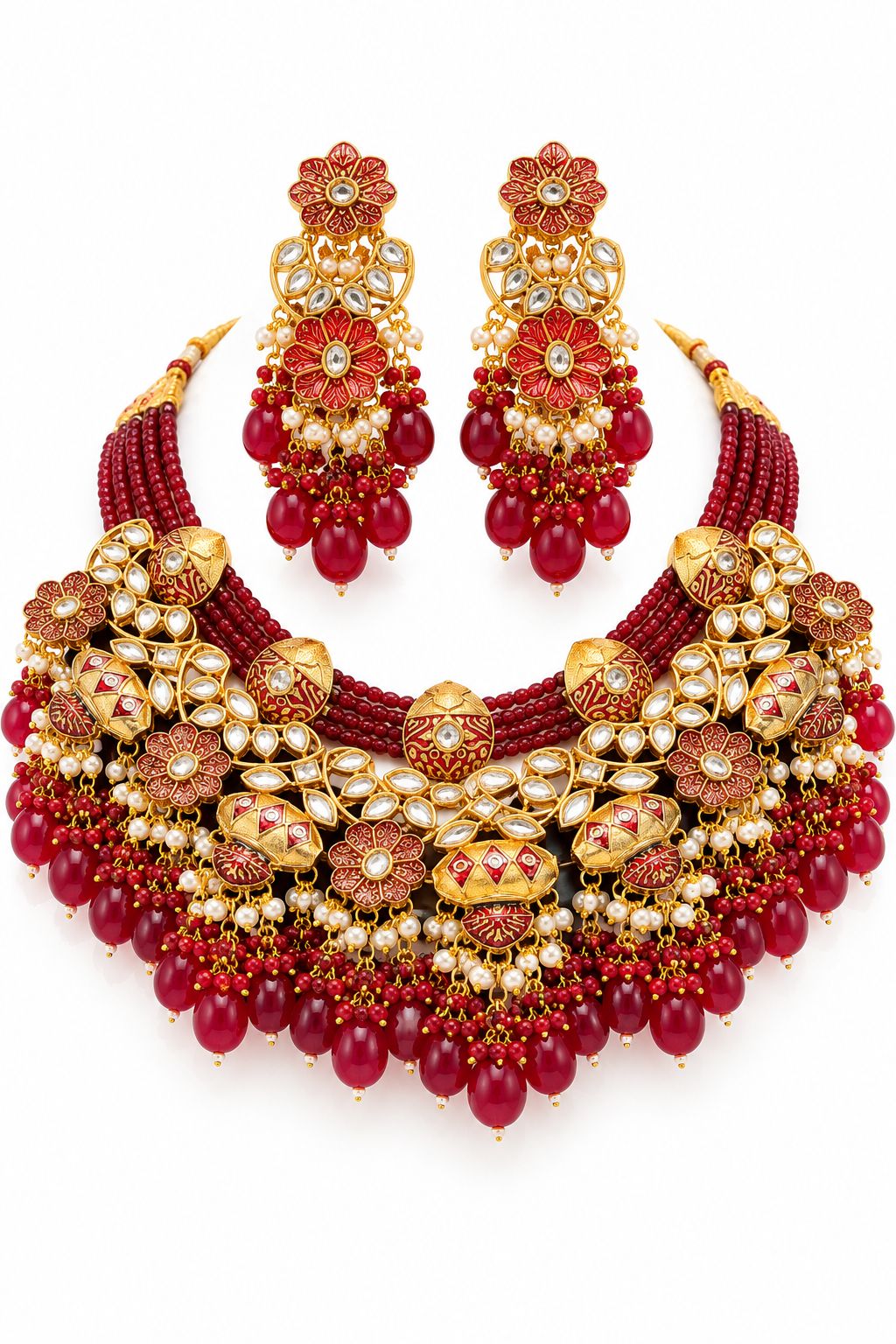 Red Pakistani Bridal Necklace Set | GG-N-01