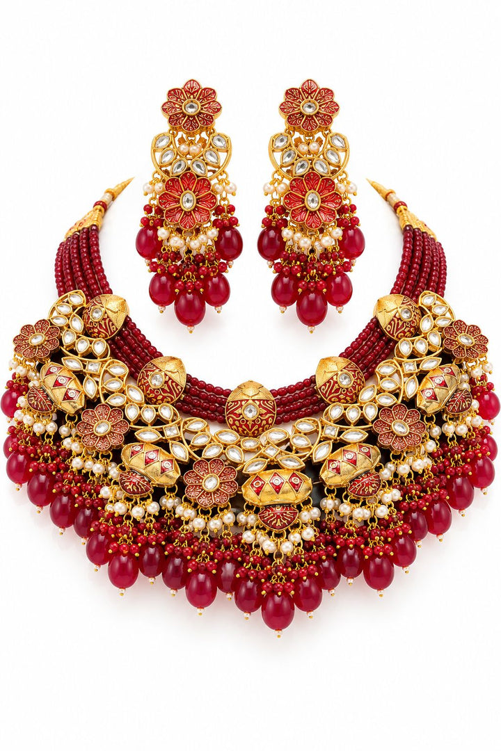 Red Pakistani Bridal Necklace Set | GG-N-01