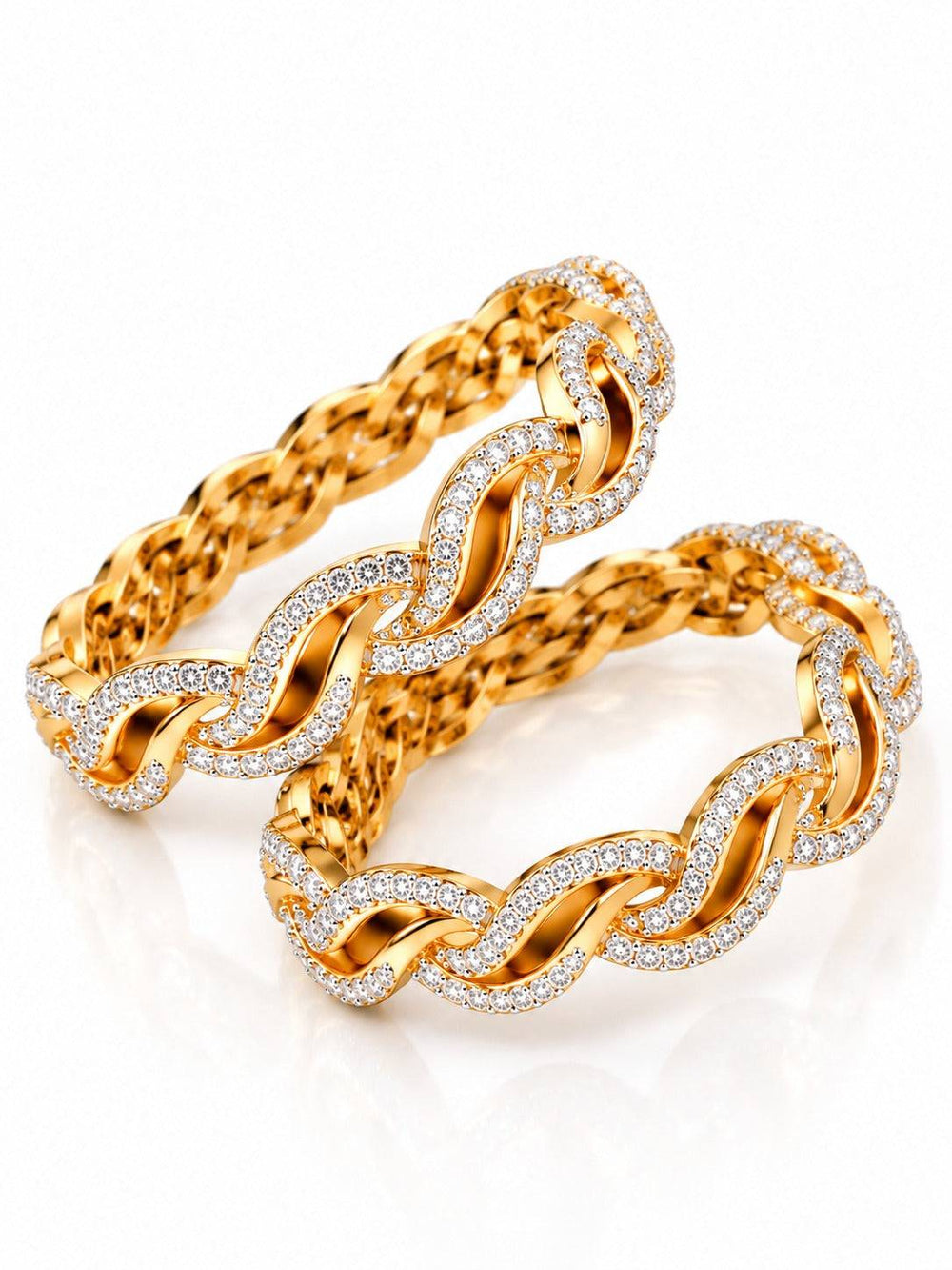 Gold Tone Stone Bangles in a Twisted Chain-Link Design | GG-03