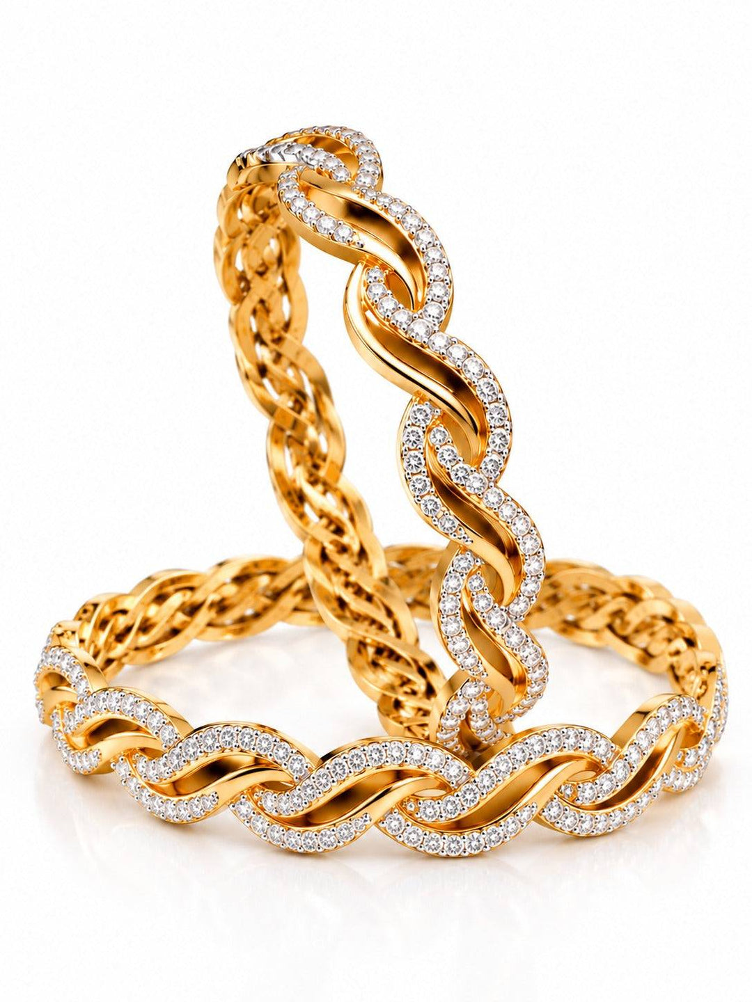 Gold Tone Stone Bangles in a Twisted Chain-Link Design | GG-03